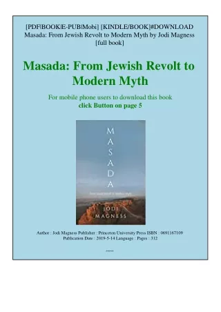 [KINDLE/BOOK]#DOWNLOAD Masada From Jewish Revolt to Modern Myth  by Jodi Mag
