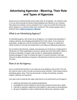 advertising agencies meaning their role and types