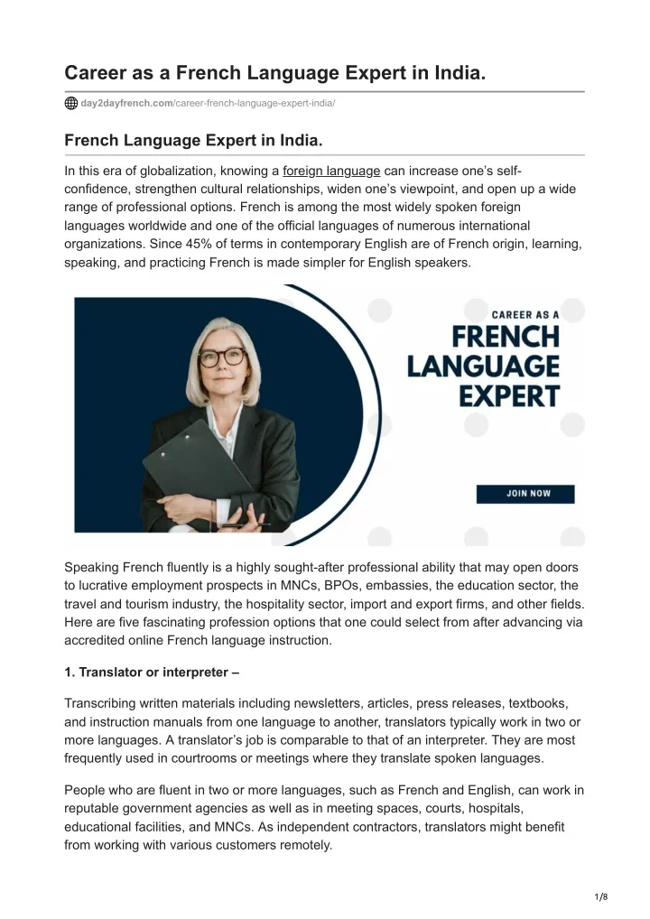 career as a french language expert in india