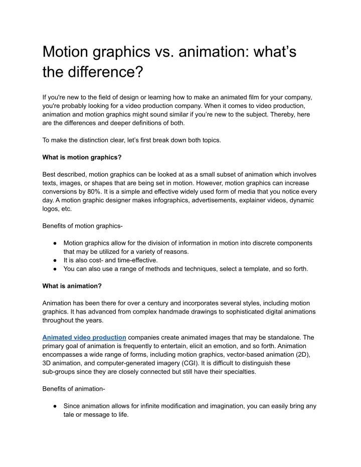 motion graphics vs animation what s the difference