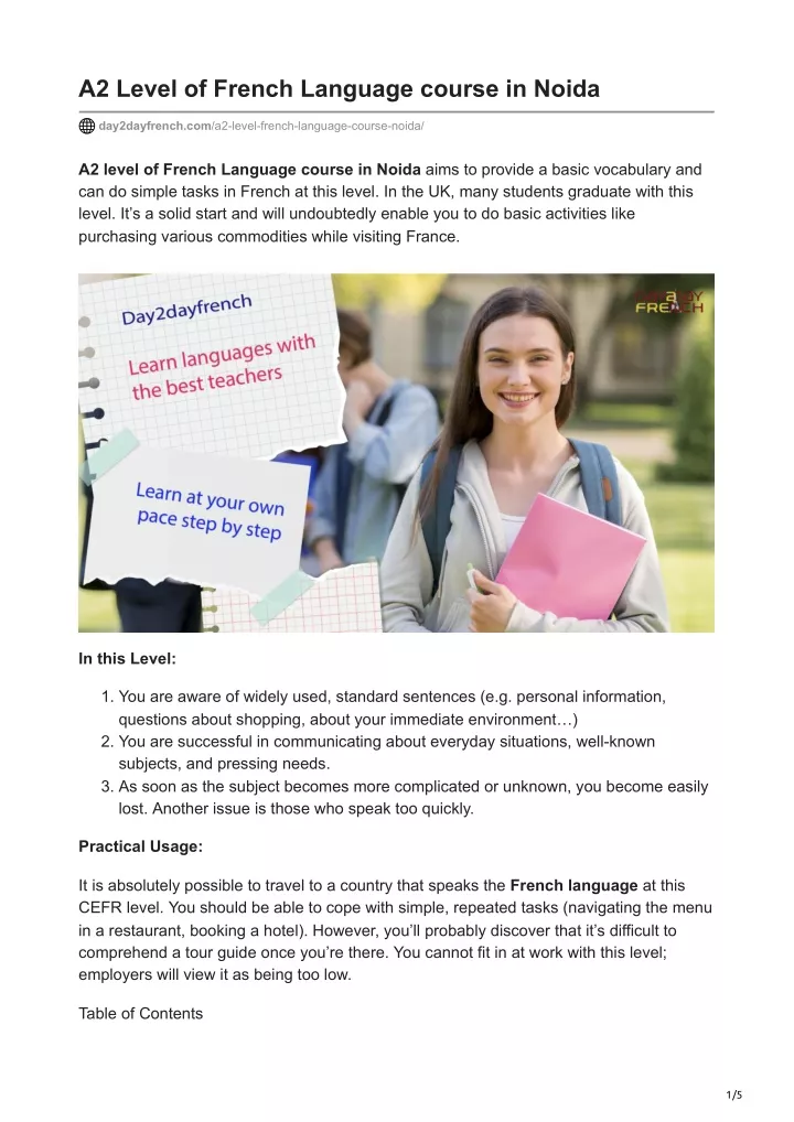 a2 level of french language course in noida