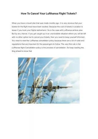 How To Cancel Your Lufthansa Flight Tickets?