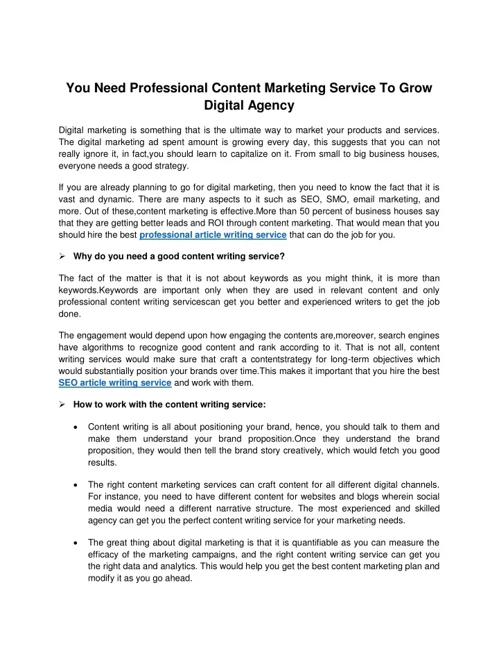 you need professional content marketing service