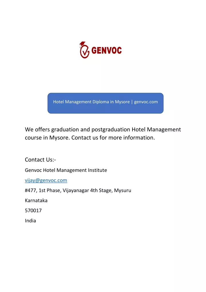 hotel management diploma in mysore genvoc com