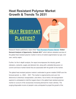 Heat Resistant Polymer Market Grow To 2031