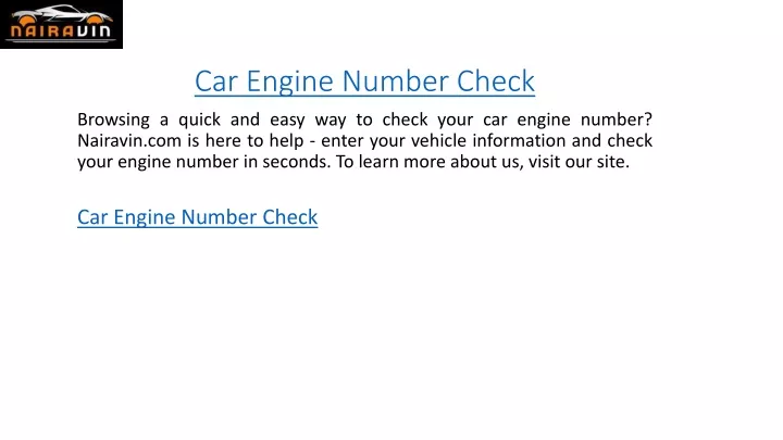 car engine number check