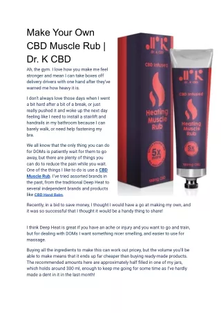 Make Your Own CBD Muscle Rub _ Dr. K CBD