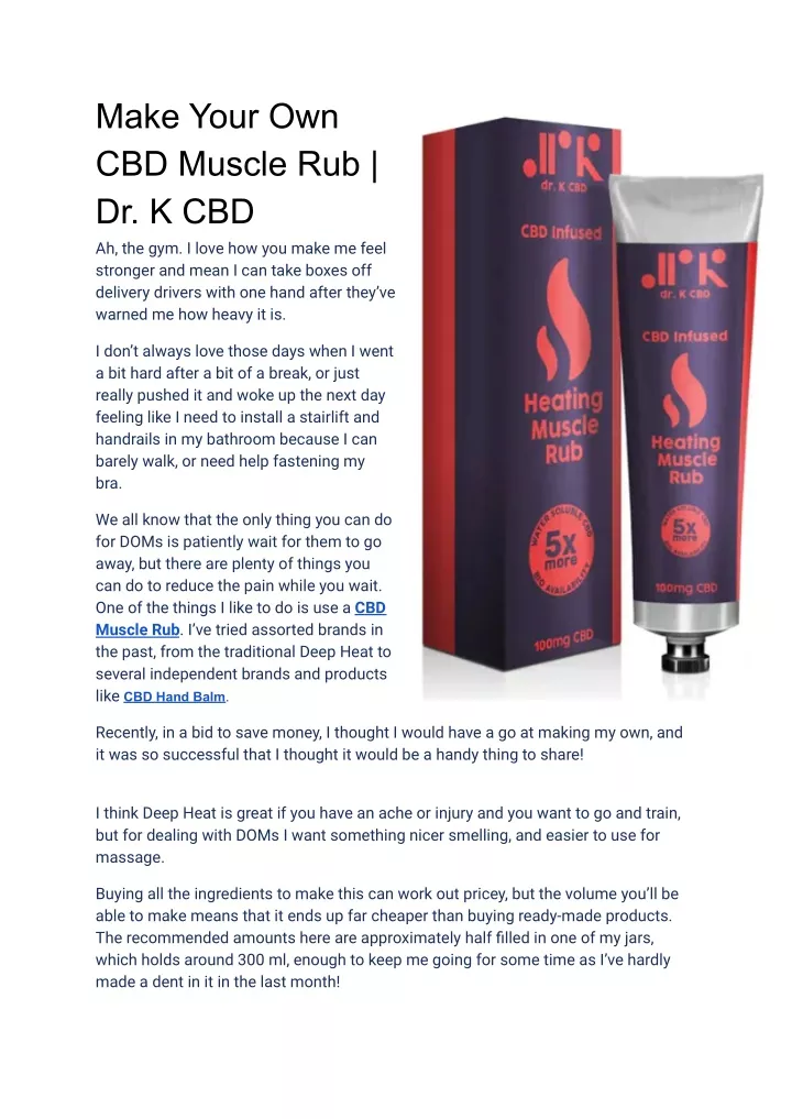 make your own cbd muscle rub dr k cbd