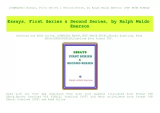 [DOWNLOAD] Essays  First Series & Second Series  by Ralph Waldo Emerson [PDF EPUB KINDLE]