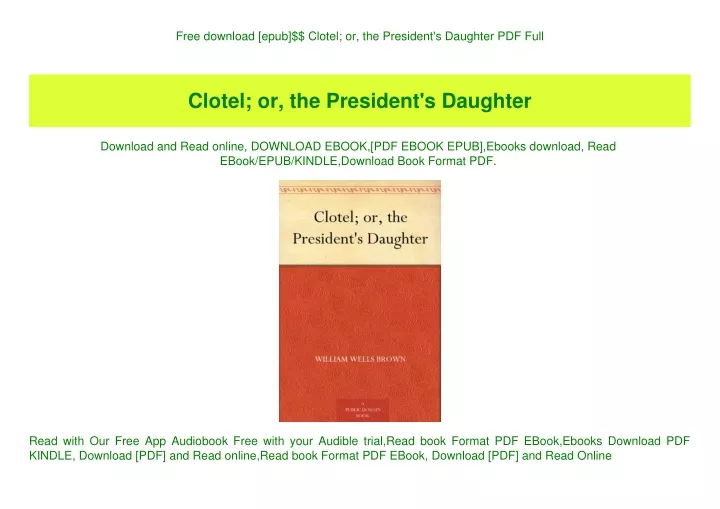 free download epub clotel or the president