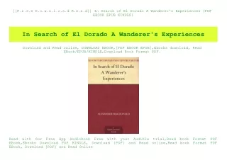 [[F.r.e.e D.o.w.n.l.o.a.d R.e.a.d]] In Search of El Dorado A Wanderer's Experiences {PDF EBOOK EPUB KINDLE}