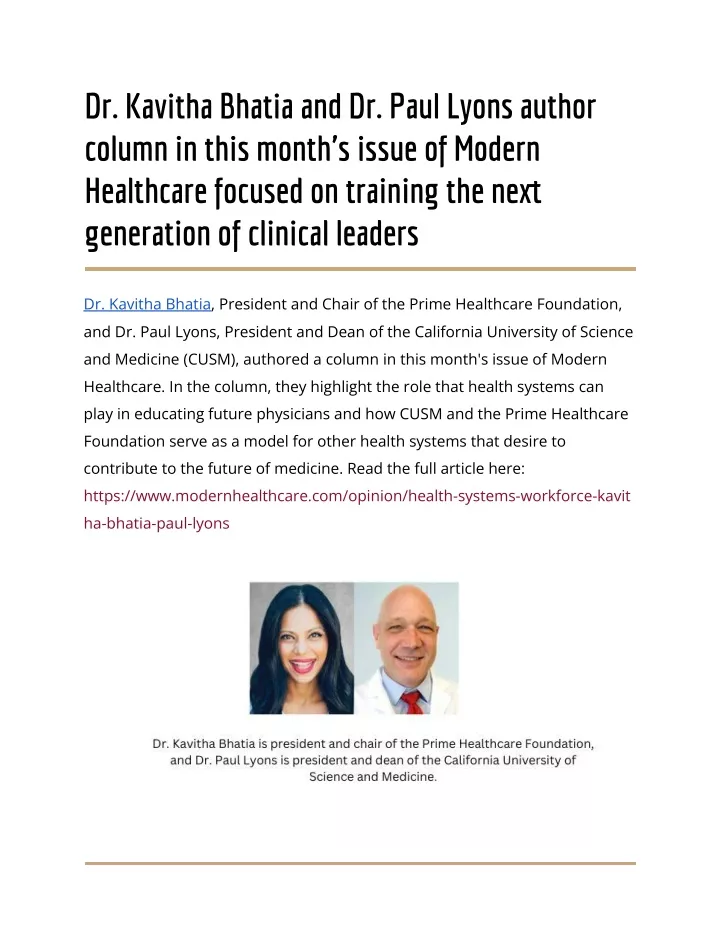 dr kavitha bhatia and dr paul lyons author column