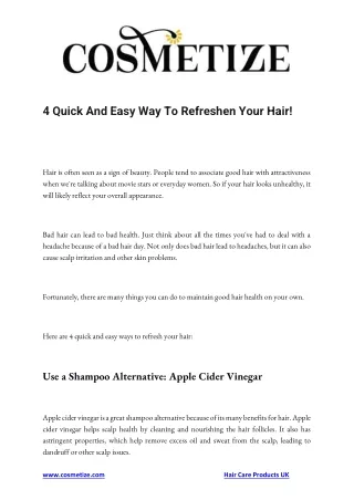 4 Quick And Easy Way To Refreshen Your Hair