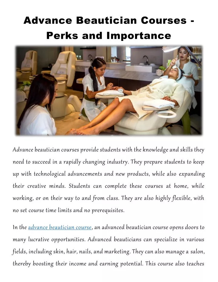 advance beautician courses perks and importance