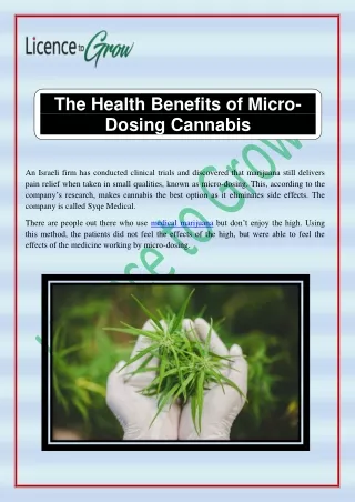 The Health Benefits of Micro-Dosing Cannabis