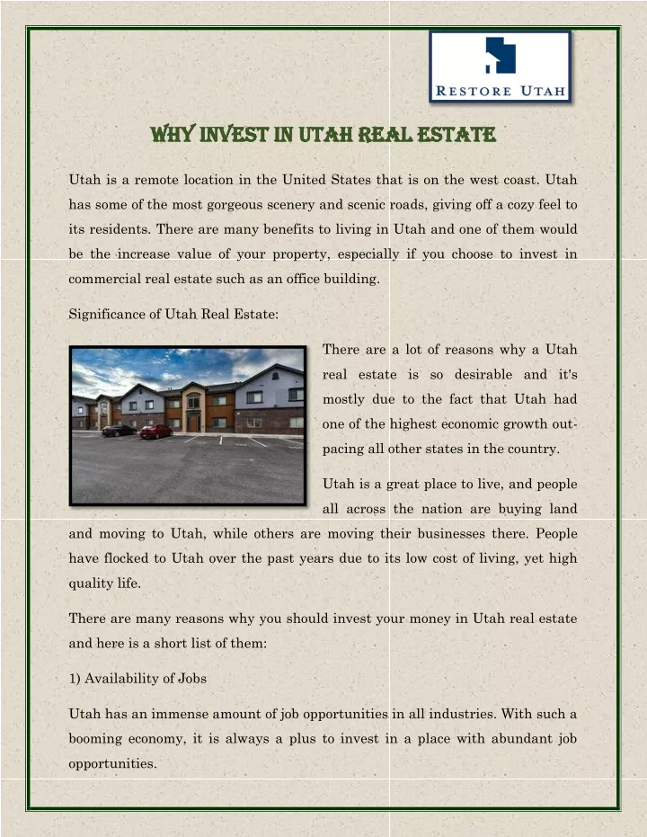 why invest in utah real estate why invest in utah