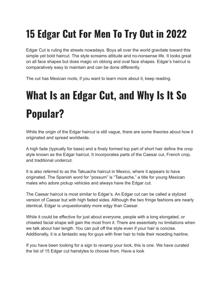 15 edgar cut for men to try out in 2022