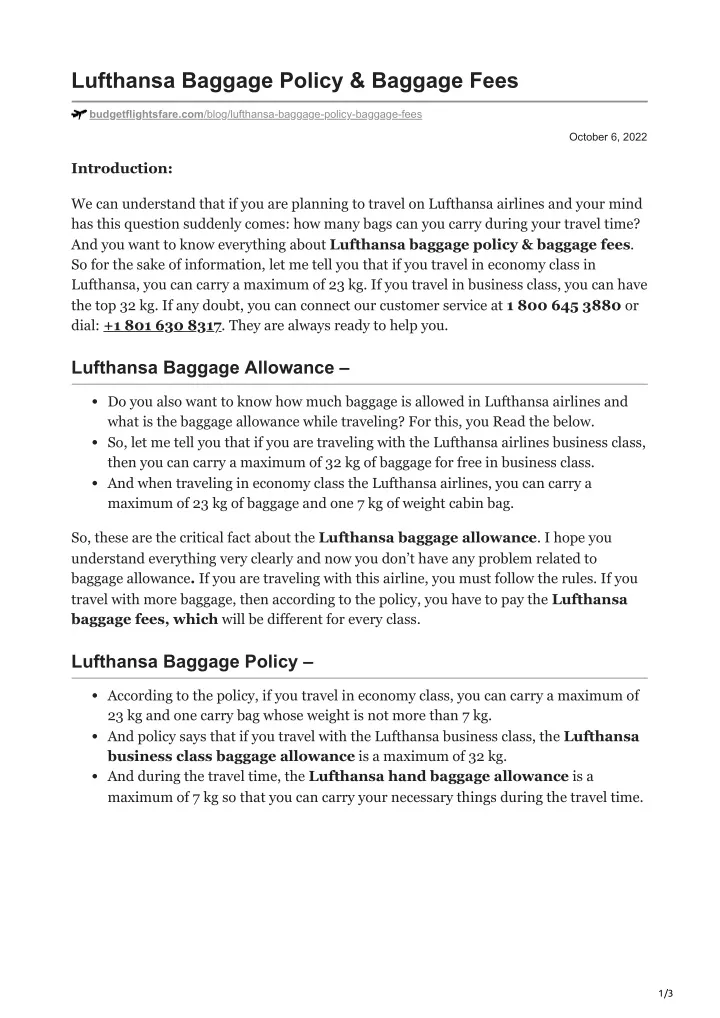 lufthansa baggage policy baggage fees