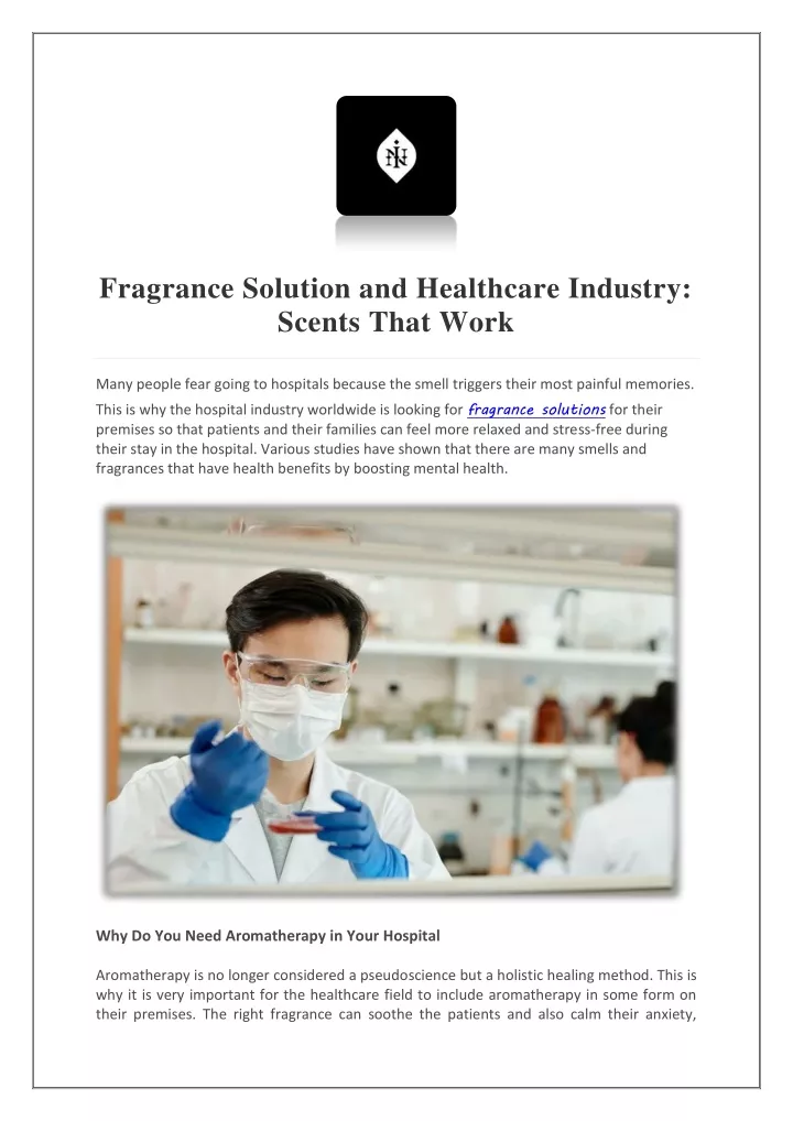 fragrance solution and healthcare industry scents