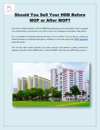 Should You Sell Your HDB Before MOP or After MOP?