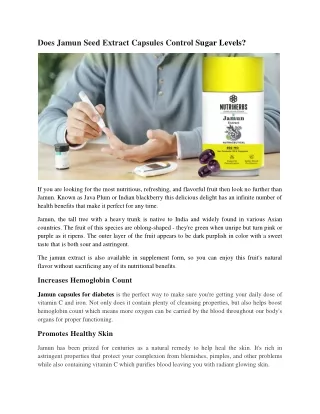 does jamun seed extract capsules control sugar