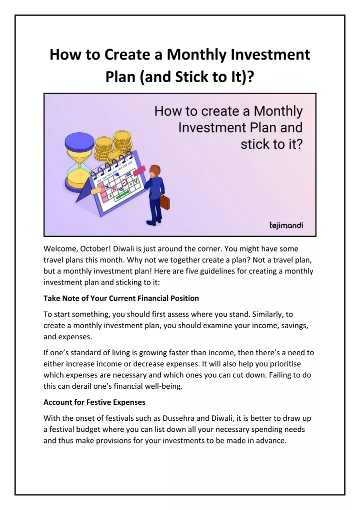 how to create a monthly investment plan and stick