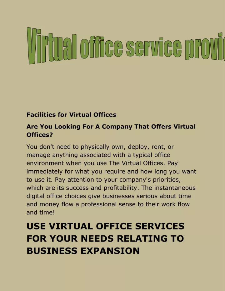 facilities for virtual offices