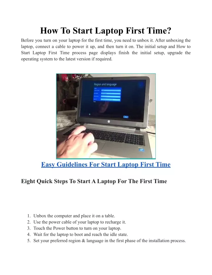 how to start laptop first time before you turn