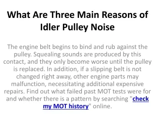 what are three main reasons of idler pulley noise