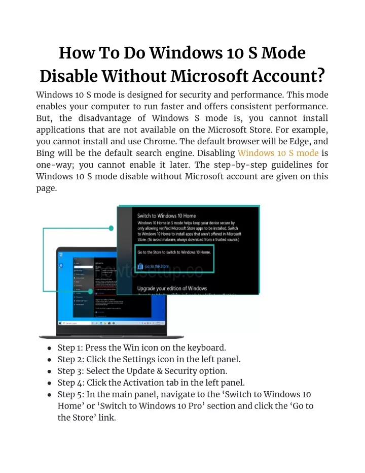 how to do windows 10 s mode disable without