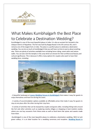 What Makes Kumbhalgarh the Best Place to Celebrate a Destination Wedding