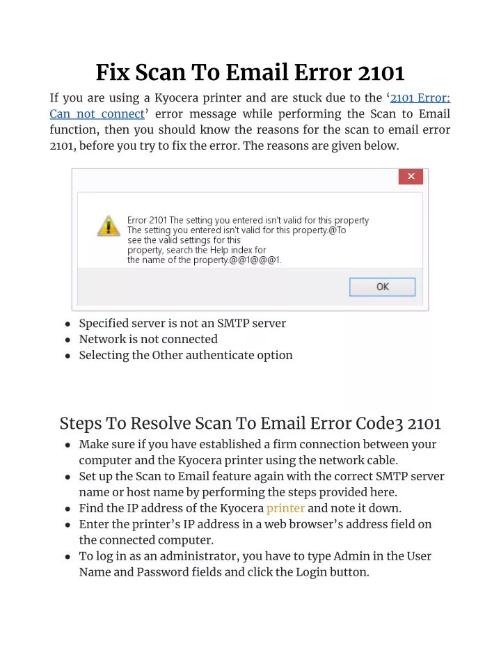 fix scan to email error 2101 if you are using