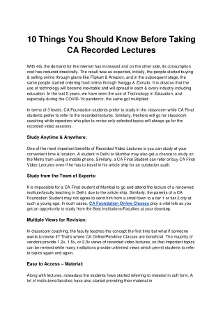 10 Things You Should Know Before Taking CA Recorded Lectures