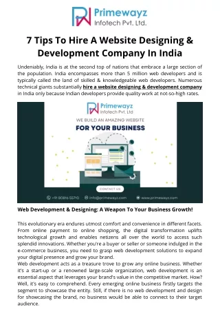 7 Tips To Hire A Website Designing & Development Company In India|Primewayz