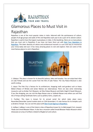 Glamorous Places to Must Visit in Rajasthan