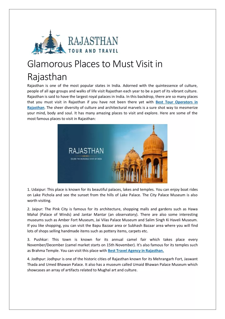 glamorous places to must visit in rajasthan