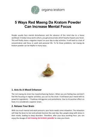 5 Ways Red Maeng Da Kratom Powder Can Increase Mental Focus