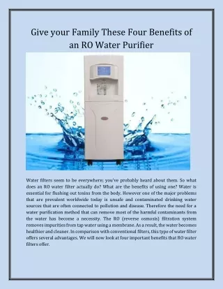 Give your Family These Four Benefits of an RO Water Purifier