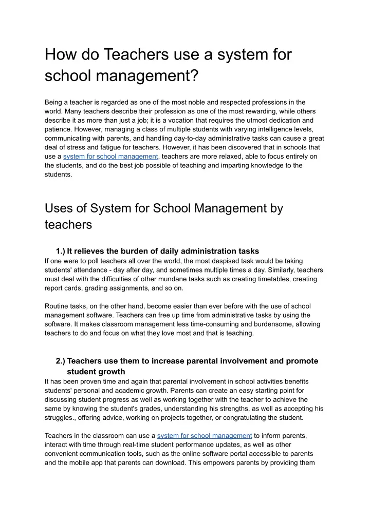 how do teachers use a system for school management