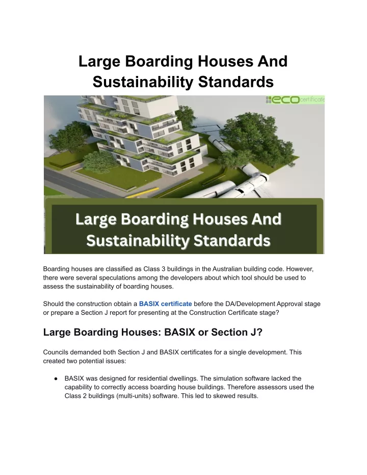 large boarding houses and sustainability standards