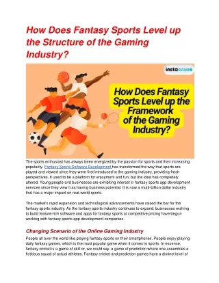 How Does Fantasy Sports Level up the Structure of the Gaming Industry?