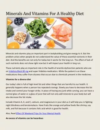 Minerals And Vitamins For A Healthy Diet