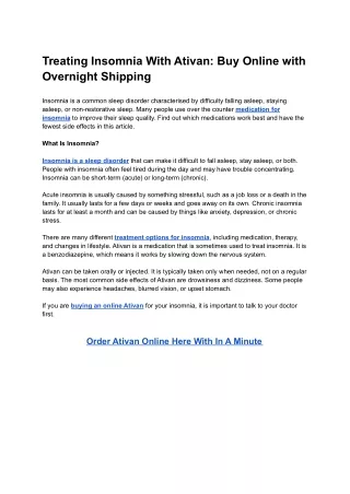 Treating Insomnia With Ativan_ Buy Online with Overnight Shipping
