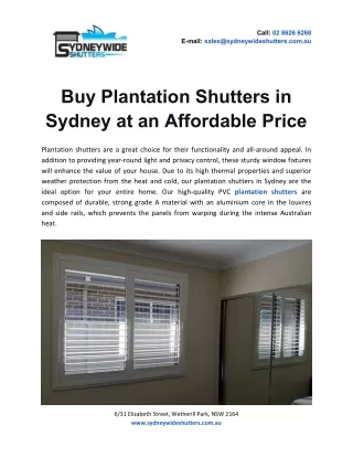 Buy Plantation Shutters in Sydney at an Affordable Price