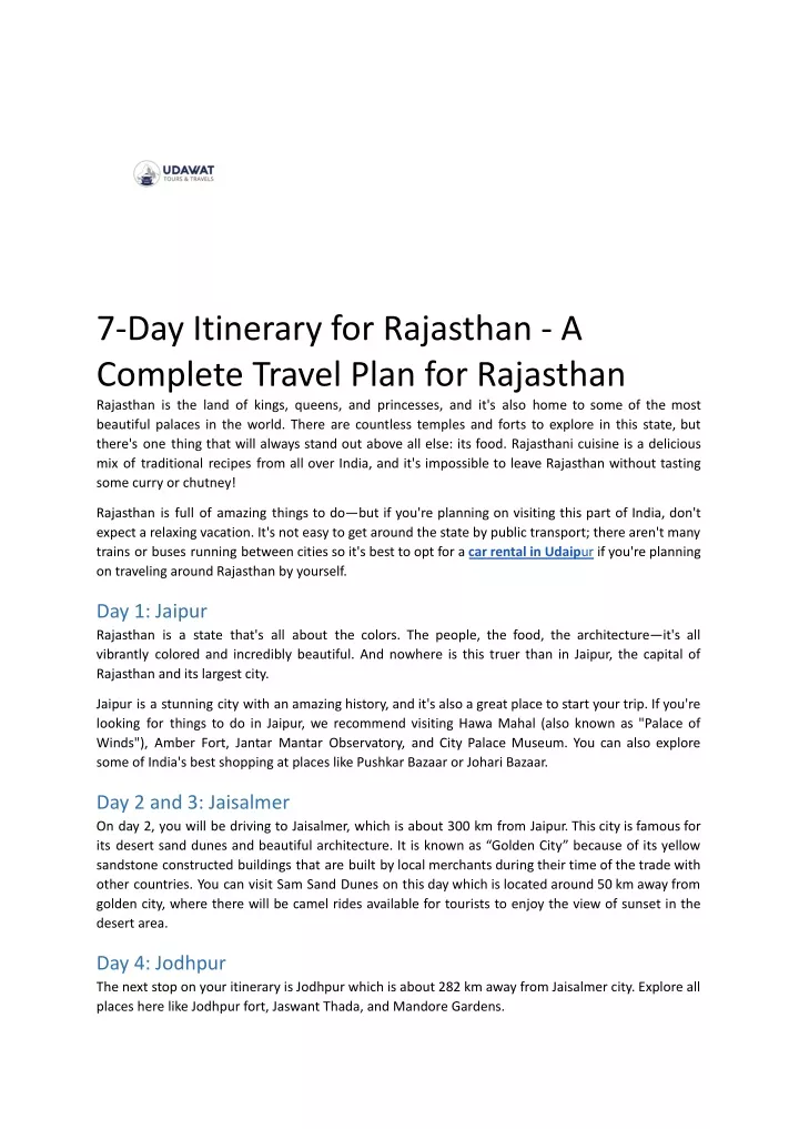 7 day itinerary for rajasthan a complete travel