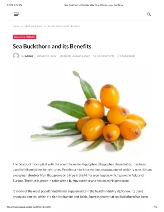Find all the Health Benefits of Sea Buckthorn