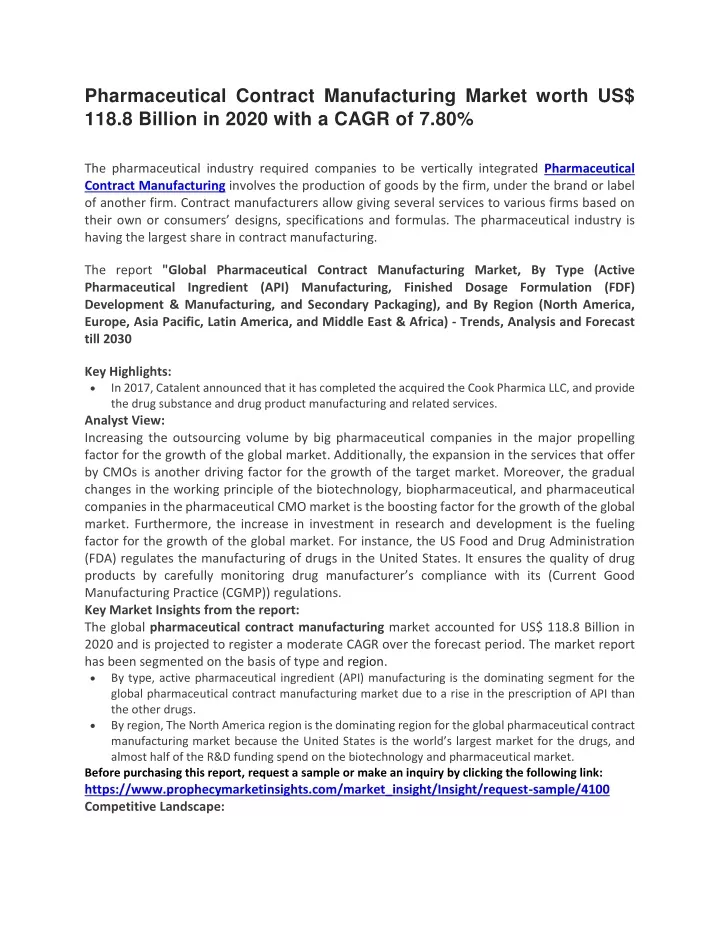 pharmaceutical contract manufacturing market