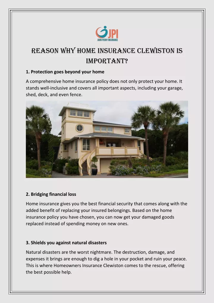 reason why home insurance clewiston is important