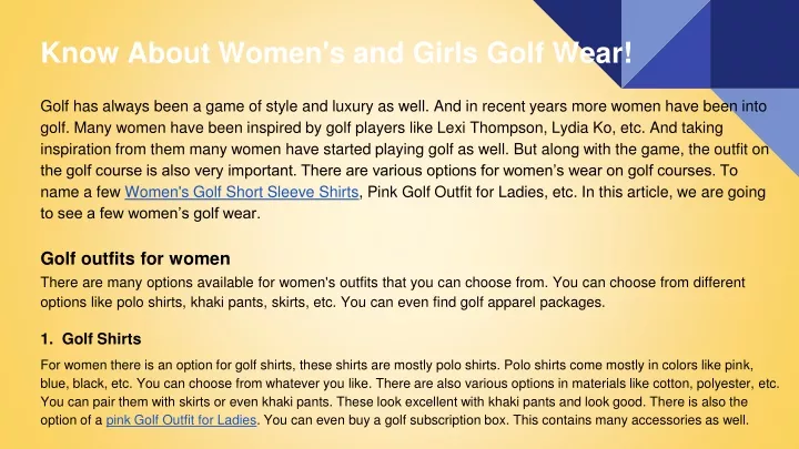 know about women s and girls golf wear