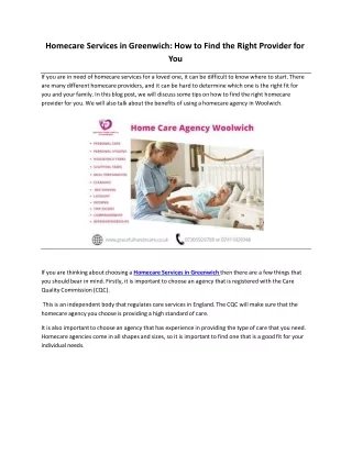 Homecare Services in Greenwich PPT